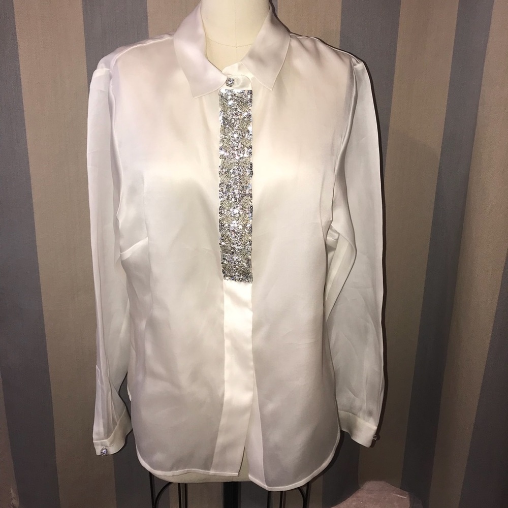 St John White Silk Button Up